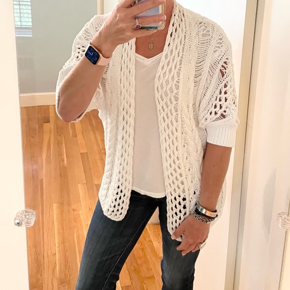 Moth x Anthropologie White Crochet Open Weave Dolman Cardigan Sweater - Picture 5 of 13